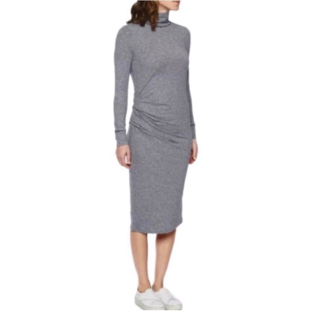 Athleta Industry Turtleneck Long Sleeve Ruched Gray Midi Dress